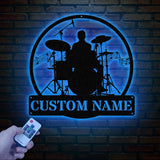 Custom Drum Metal Sign with LED Lights, Personalized Drummer Name Wall Art, Music Decor Gift for Musicians and Drum Lovers