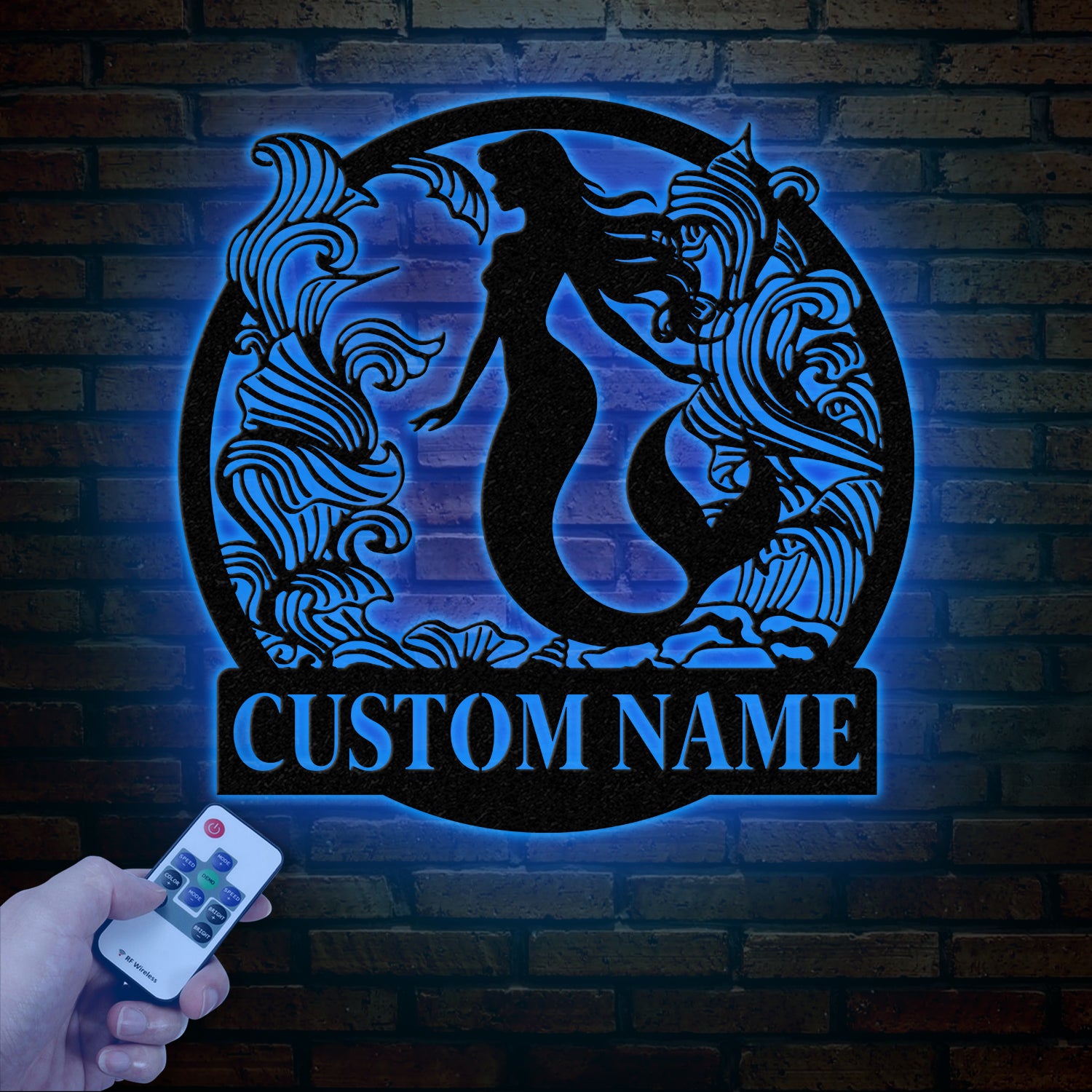 Mermaid Metal Sign with LED Lights, Personalized Mermaid Wall Art, Custom Metal Mermaid Wall Hanging for Home or Beach Decor