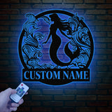 Mermaid Metal Sign with LED Lights, Personalized Mermaid Wall Art, Custom Metal Mermaid Wall Hanging for Home or Beach Decor