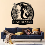 Mermaid Metal Sign with LED Lights, Personalized Mermaid Wall Art, Custom Metal Mermaid Wall Hanging for Home or Beach Decor