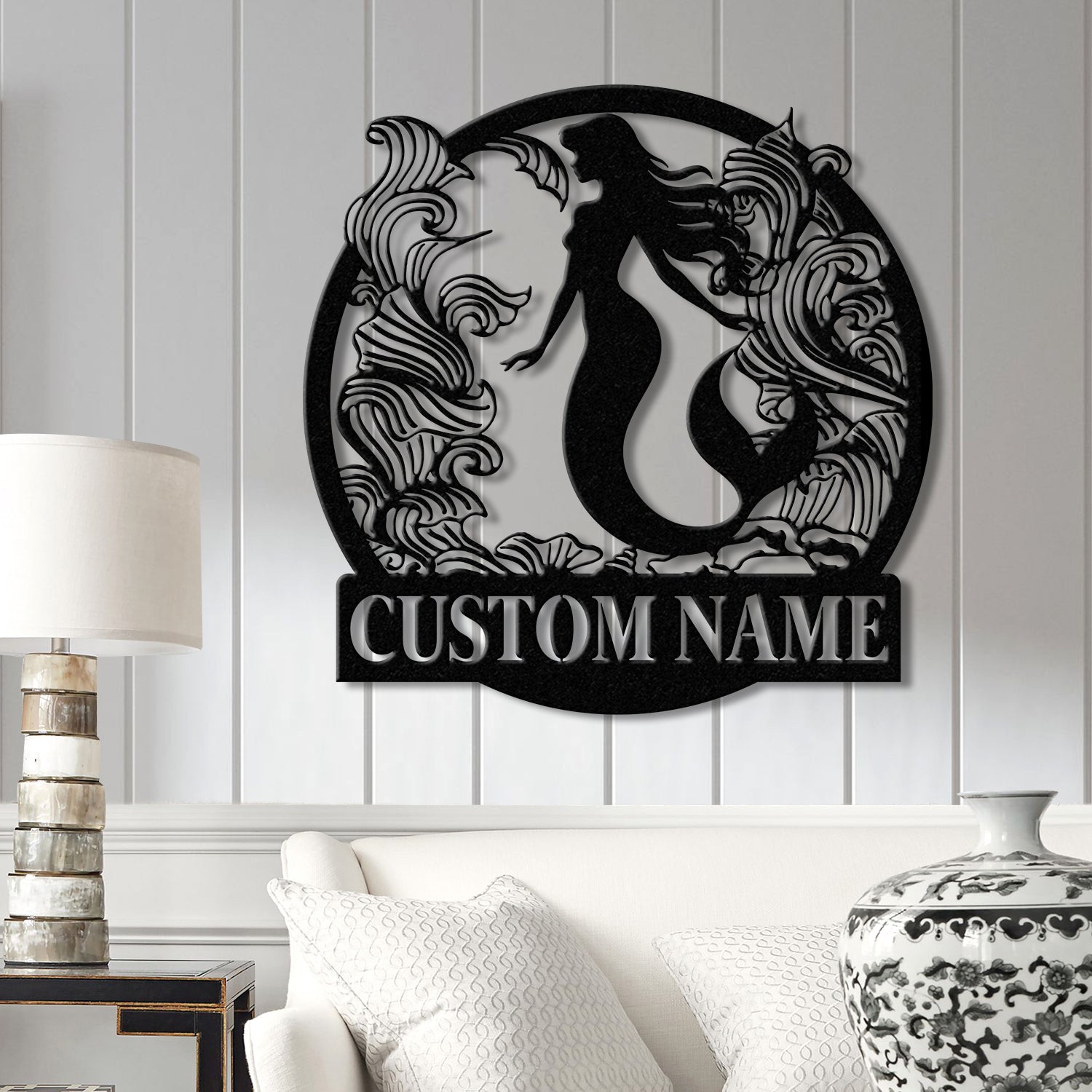 Mermaid Metal Sign with LED Lights, Personalized Mermaid Wall Art, Custom Metal Mermaid Wall Hanging for Home or Beach Decor