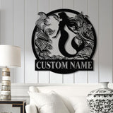 Mermaid Metal Sign with LED Lights, Personalized Mermaid Wall Art, Custom Metal Mermaid Wall Hanging for Home or Beach Decor