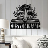 Personalized Mushrooms Books Metal Sign with LED Lights, Custom Bookshelf Art, Library Decor, Bookworm & Reading Room Sign, Book Club Gift