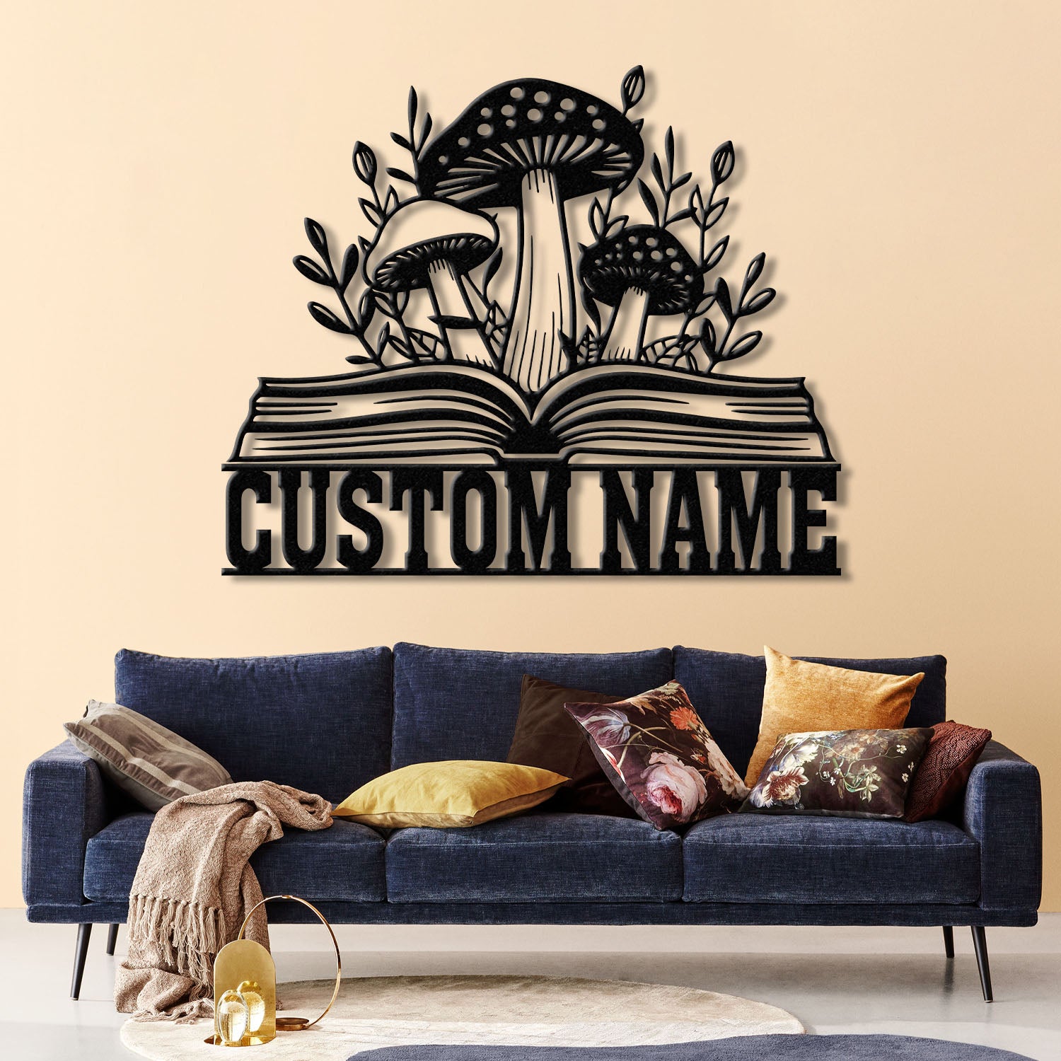 Personalized Mushrooms Books Metal Sign with LED Lights, Custom Bookshelf Art, Library Decor, Bookworm & Reading Room Sign, Book Club Gift