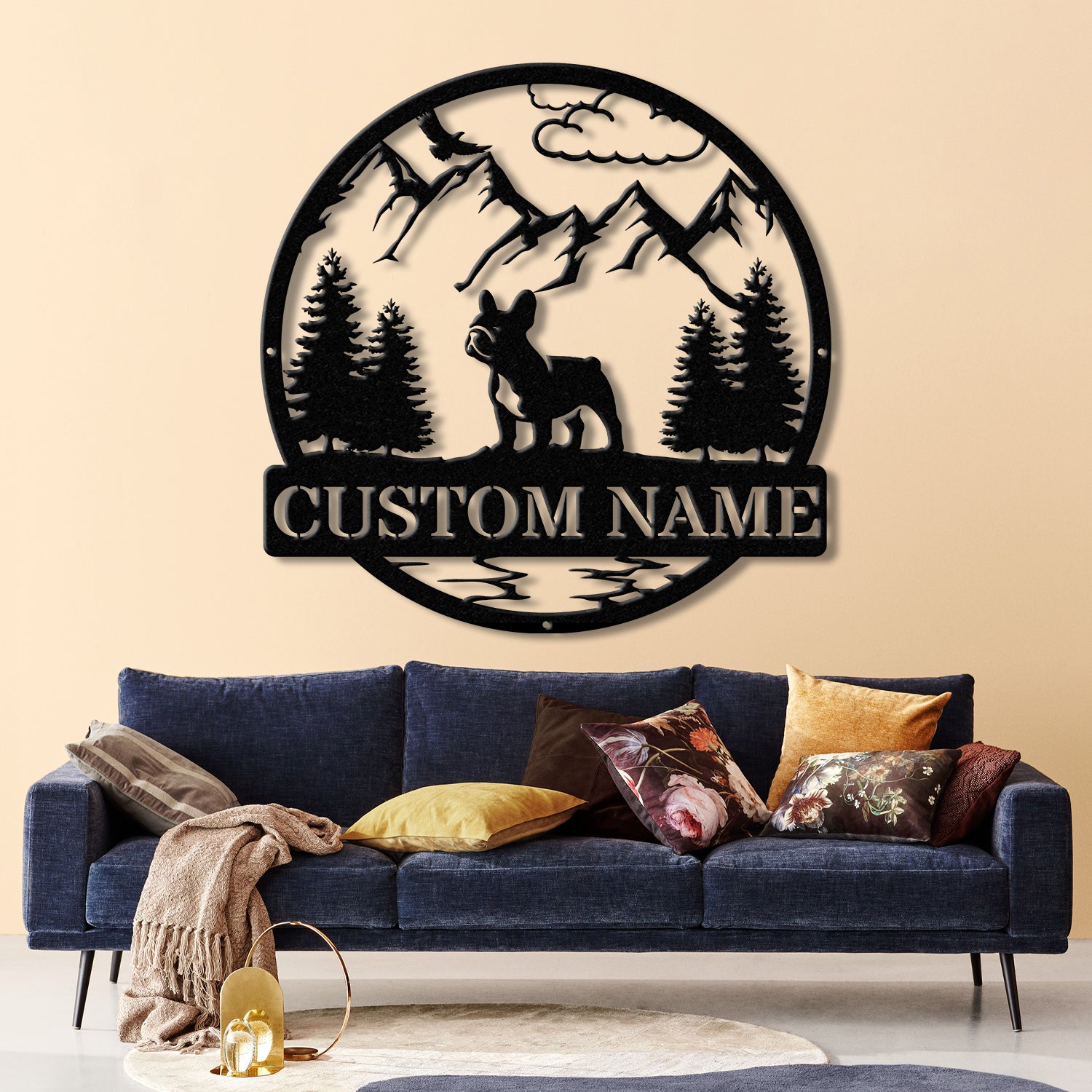 French Bull Dog Metal Sign, Custom Dog Name Sign, Dog Memorial Gift, French Bull Dog Wall Decor, Dog Lovers Wall Art, Pet Lover Gift