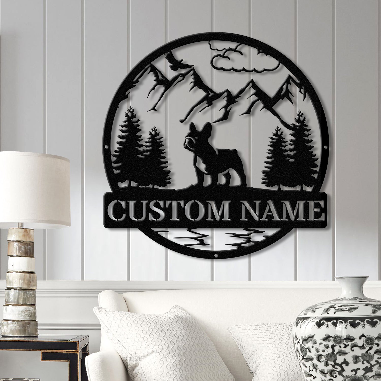 French Bull Dog Metal Sign, Custom Dog Name Sign, Dog Memorial Gift, French Bull Dog Wall Decor, Dog Lovers Wall Art, Pet Lover Gift
