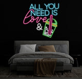 All You Need Is Love & Bubble Tea Neon Sign, Custom Boba Tea Milk Tea, LED Neon Light Drinks Coffee Bar Shop Home Wall Decor, Business Sign