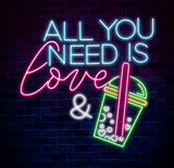 All You Need Is Love & Bubble Tea Neon Sign, Custom Boba Tea Milk Tea, LED Neon Light Drinks Coffee Bar Shop Home Wall Decor, Business Sign