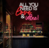 All You Need Is Love & Wine Neon Bar Sign, Custom Bar Club Neon Signs, Neon Sign Home Bar Decor, Bar Decoration Neon Lights, Business Sign