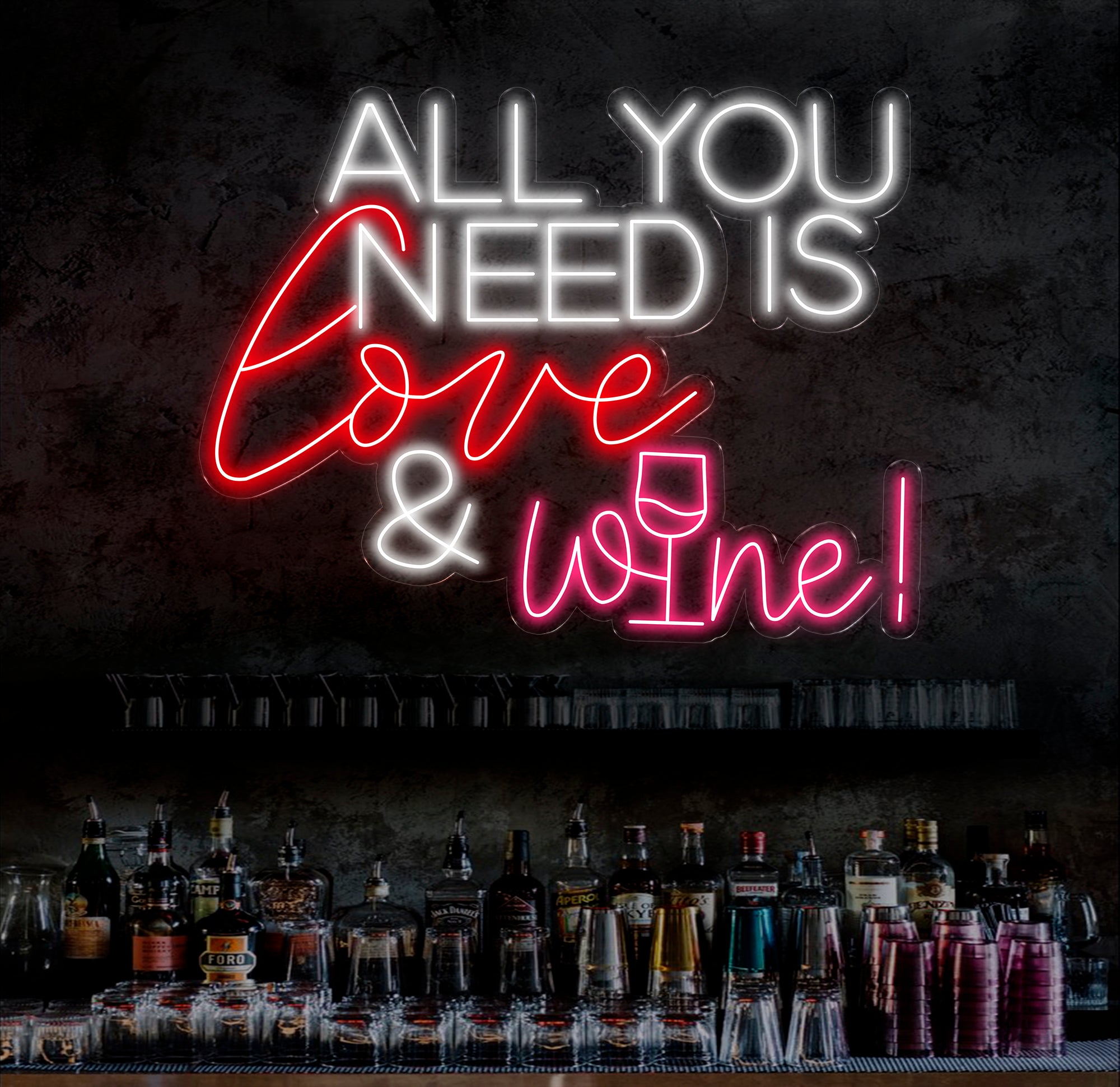 All You Need Is Love & Wine Neon Bar Sign, Custom Bar Club Neon Signs, Neon Sign Home Bar Decor, Bar Decoration Neon Lights, Business Sign