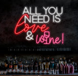 All You Need Is Love & Wine Neon Bar Sign, Custom Bar Club Neon Signs, Neon Sign Home Bar Decor, Bar Decoration Neon Lights, Business Sign