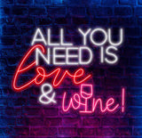All You Need Is Love & Wine Neon Bar Sign, Custom Bar Club Neon Signs, Neon Sign Home Bar Decor, Bar Decoration Neon Lights, Business Sign