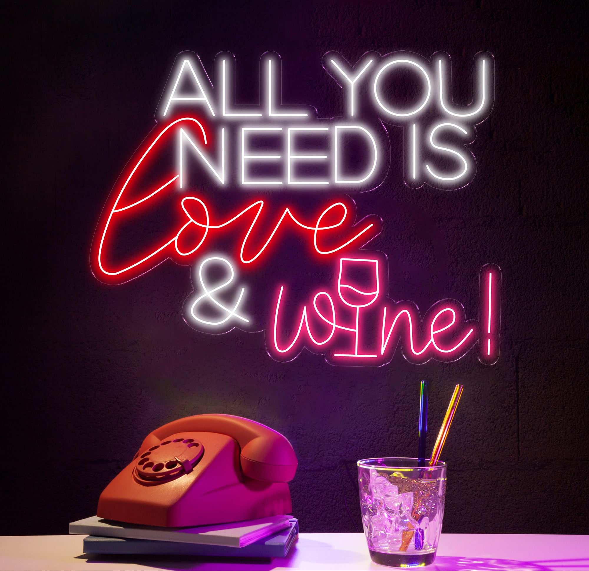 All You Need Is Love & Wine Neon Bar Sign, Custom Bar Club Neon Signs, Neon Sign Home Bar Decor, Bar Decoration Neon Lights, Business Sign