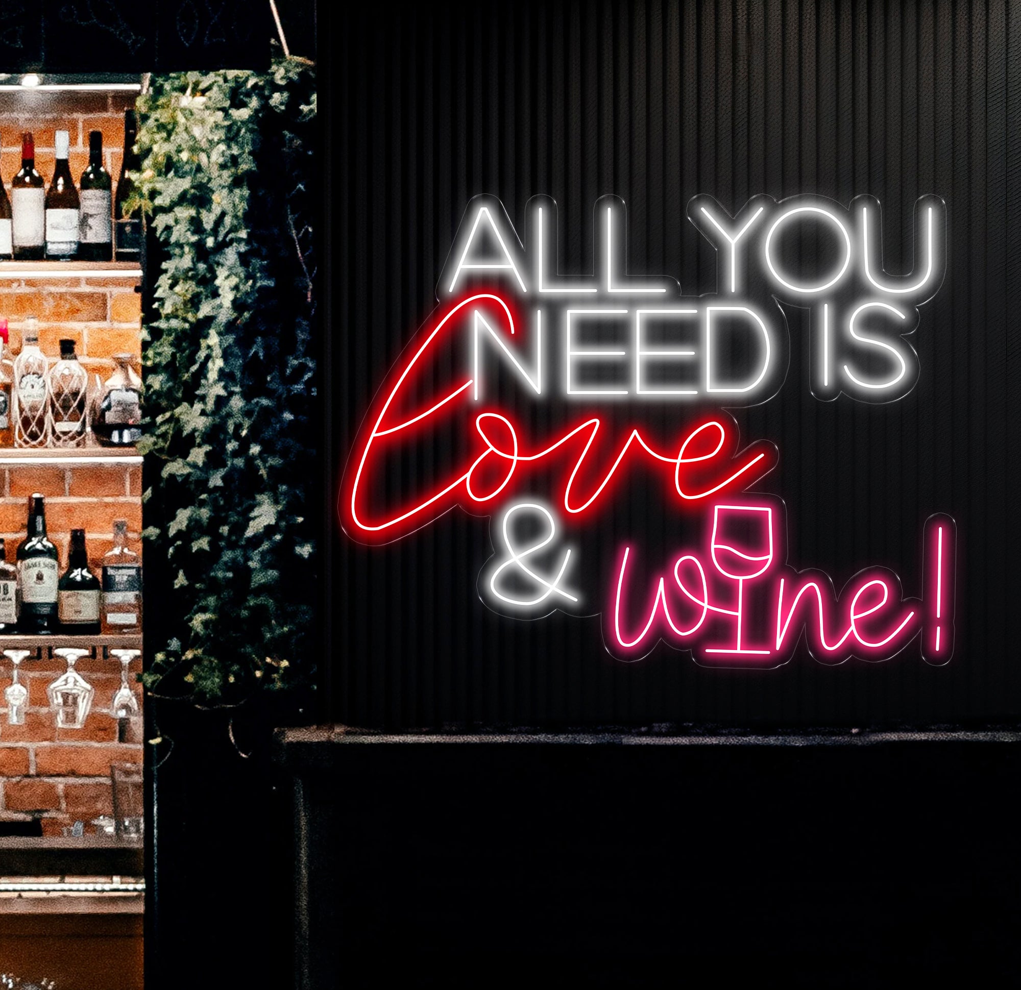 All You Need Is Love & Wine Neon Bar Sign, Custom Bar Club Neon Signs, Neon Sign Home Bar Decor, Bar Decoration Neon Lights, Business Sign