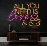 All You Need Is Love & Coffee Neon Sign,Neon Coffee Sign, Led Sign For Coffee Shop Opening, Custom Shop Signage, Cafe Bar Wall Decor