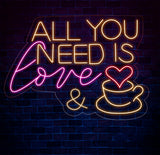 All You Need Is Love & Coffee Neon Sign,Neon Coffee Sign, Led Sign For Coffee Shop Opening, Custom Shop Signage, Cafe Bar Wall Decor