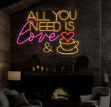 All You Need Is Love & Coffee Neon Sign,Neon Coffee Sign, Led Sign For Coffee Shop Opening, Custom Shop Signage, Cafe Bar Wall Decor
