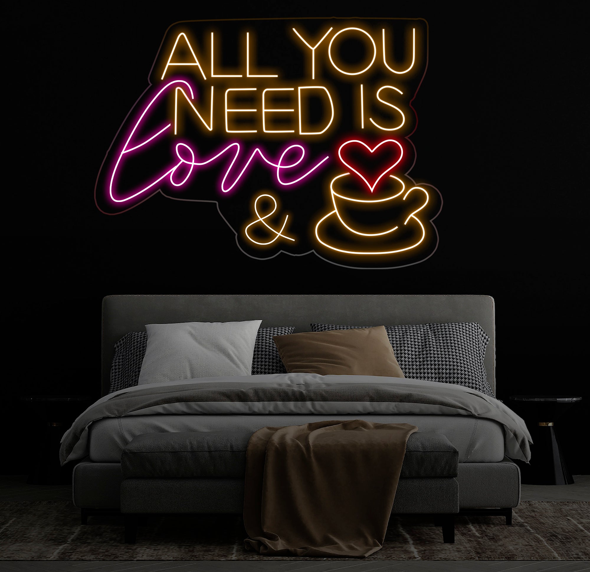 All You Need Is Love & Coffee Neon Sign,Neon Coffee Sign, Led Sign For Coffee Shop Opening, Custom Shop Signage, Cafe Bar Wall Decor