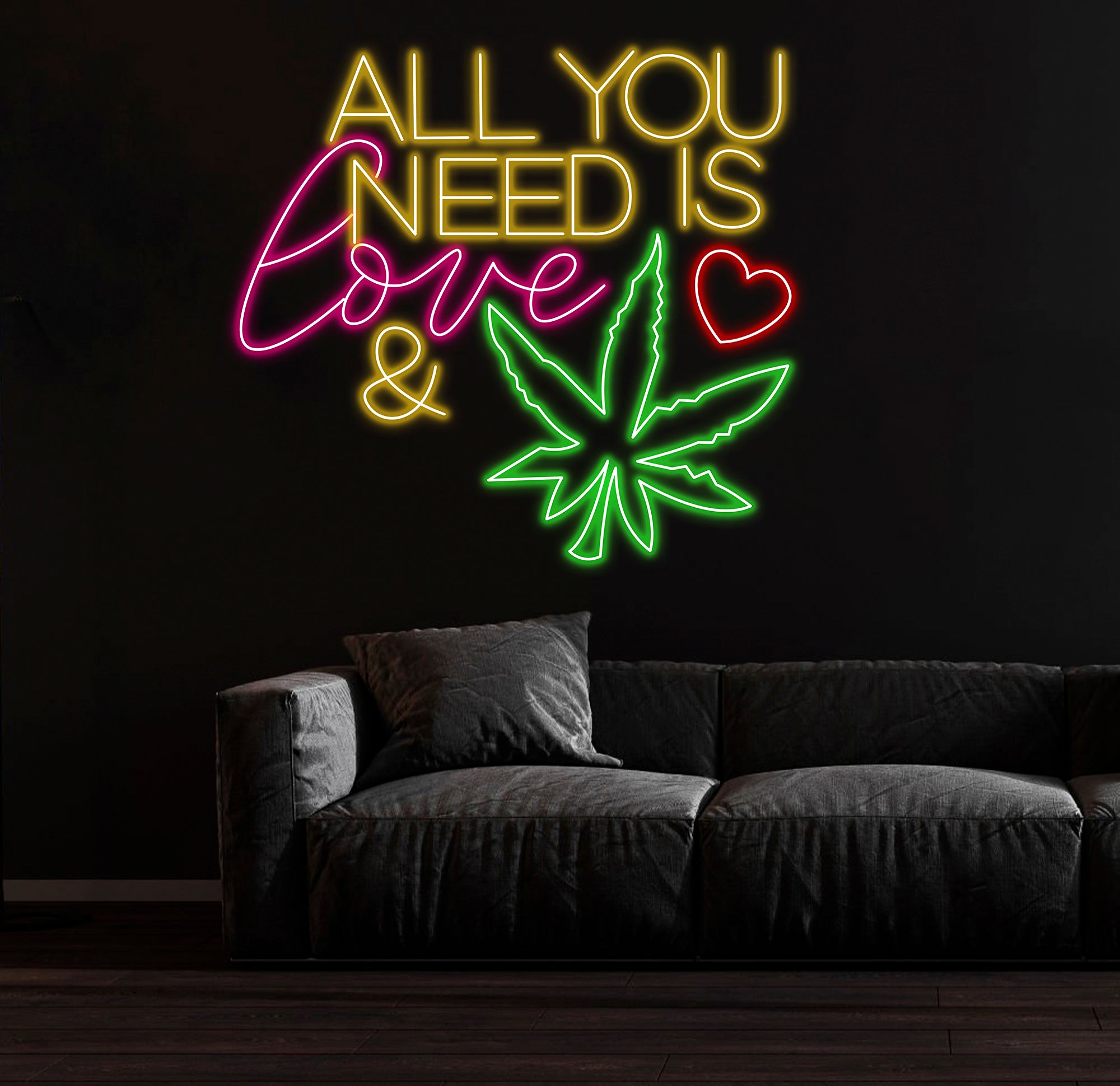 All You Need Is Love & Canabiss Neon Sign, Weed Wall Art, Marijuana Sign Decoration, Custom Cannabis Sign, Smoke Shop Led Sign