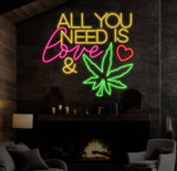 All You Need Is Love & Canabiss Neon Sign, Weed Wall Art, Marijuana Sign Decoration, Custom Cannabis Sign, Smoke Shop Led Sign