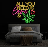 All You Need Is Love & Canabiss Neon Sign, Weed Wall Art, Marijuana Sign Decoration, Custom Cannabis Sign, Smoke Shop Led Sign
