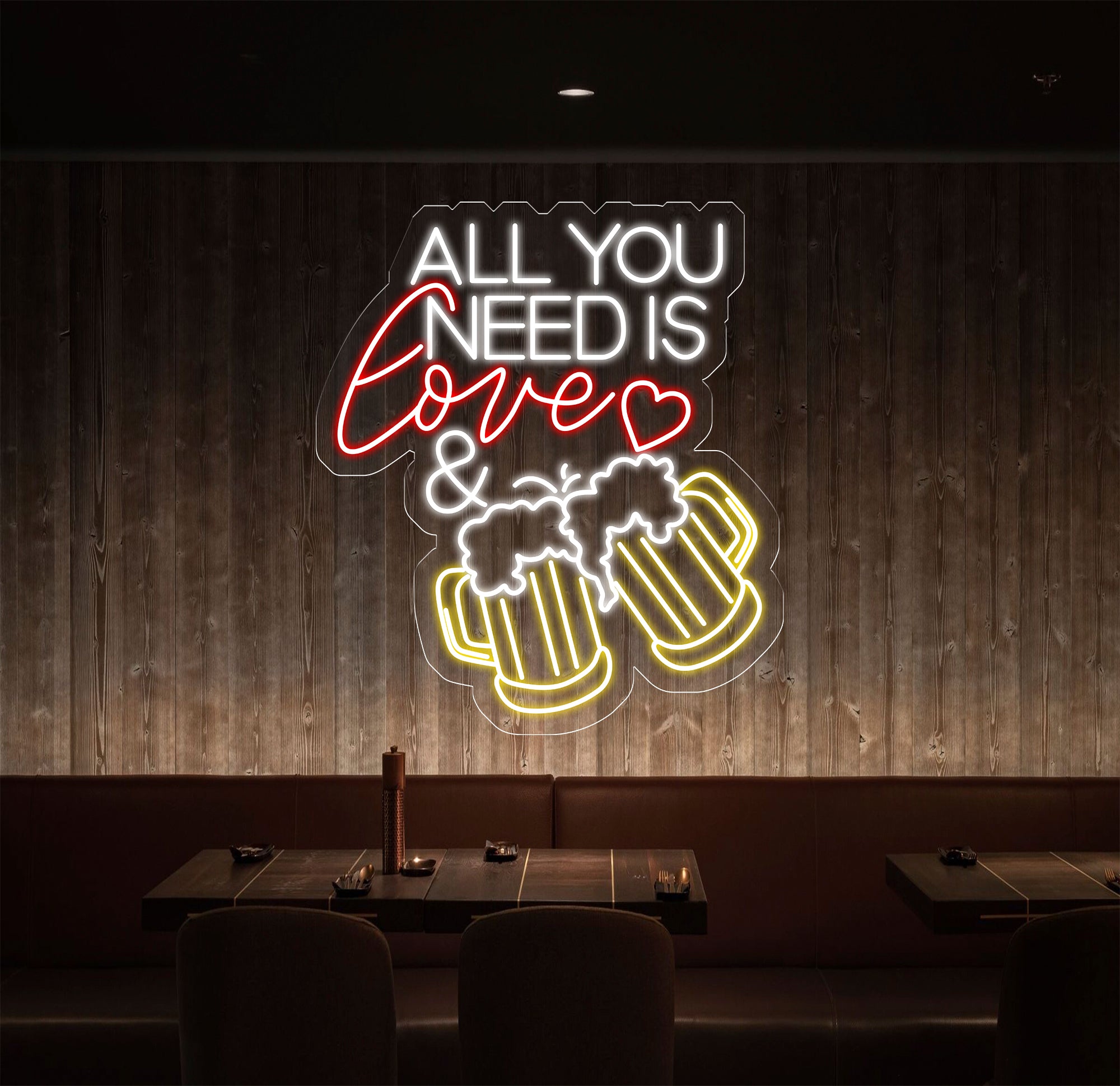 All You Need Is Love & Beer Neon Bar Sign, LED Light Sign for Home Bar Wall Decor, Basement Sign, Man Cave Sign, Unique Gifts for Him