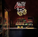 All You Need Is Love & Beer Neon Bar Sign, LED Light Sign for Home Bar Wall Decor, Basement Sign, Man Cave Sign, Unique Gifts for Him