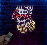 All You Need Is Love & Beer Neon Bar Sign, LED Light Sign for Home Bar Wall Decor, Basement Sign, Man Cave Sign, Unique Gifts for Him