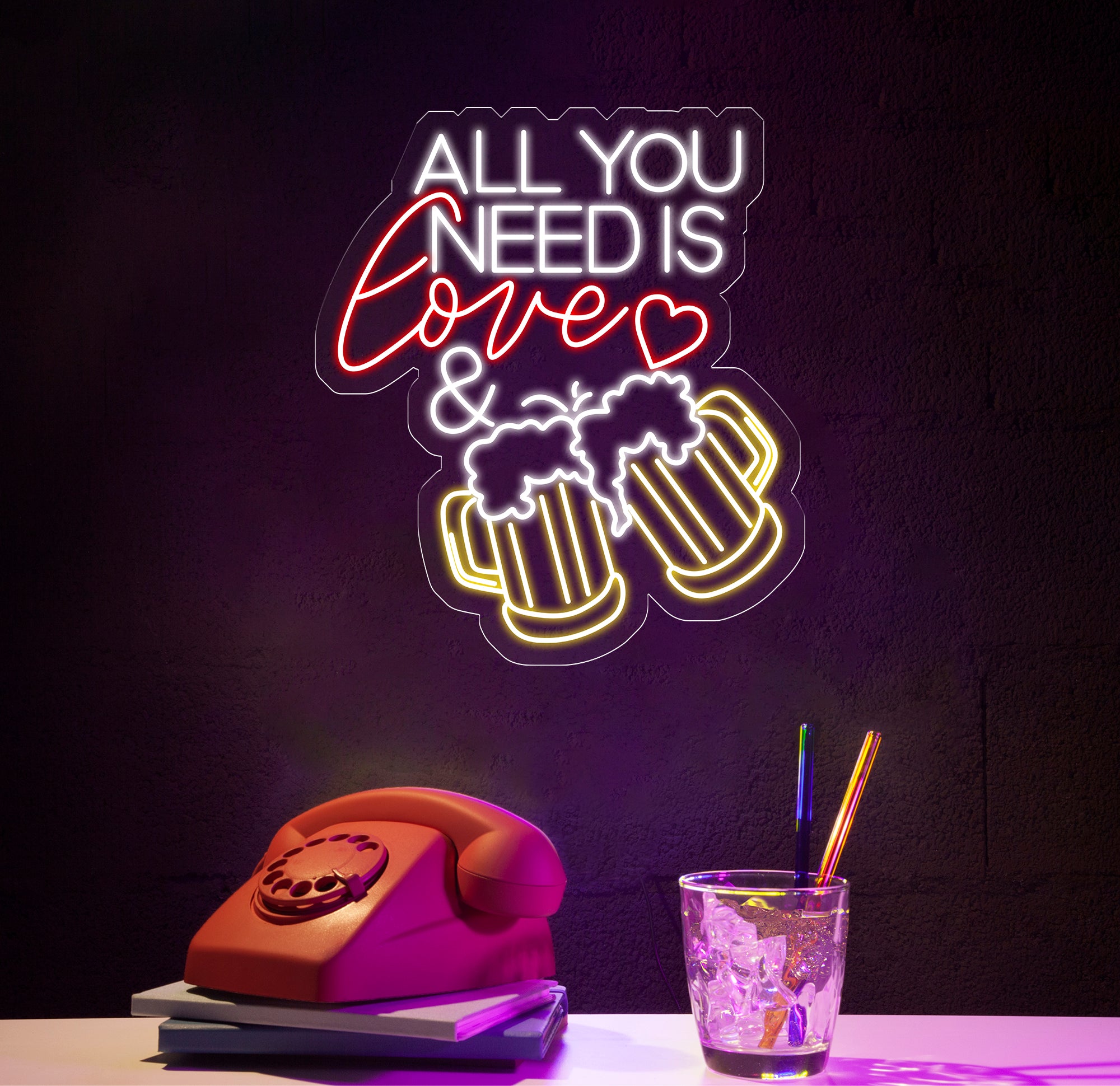 All You Need Is Love & Beer Neon Bar Sign, LED Light Sign for Home Bar Wall Decor, Basement Sign, Man Cave Sign, Unique Gifts for Him