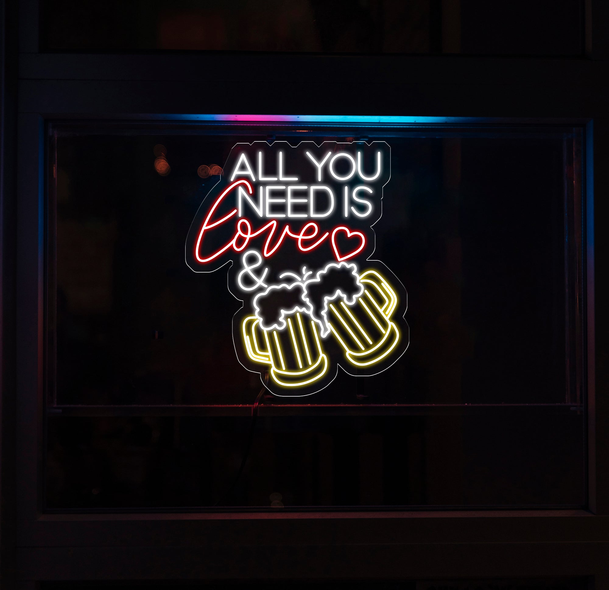 All You Need Is Love & Beer Neon Bar Sign, LED Light Sign for Home Bar Wall Decor, Basement Sign, Man Cave Sign, Unique Gifts for Him