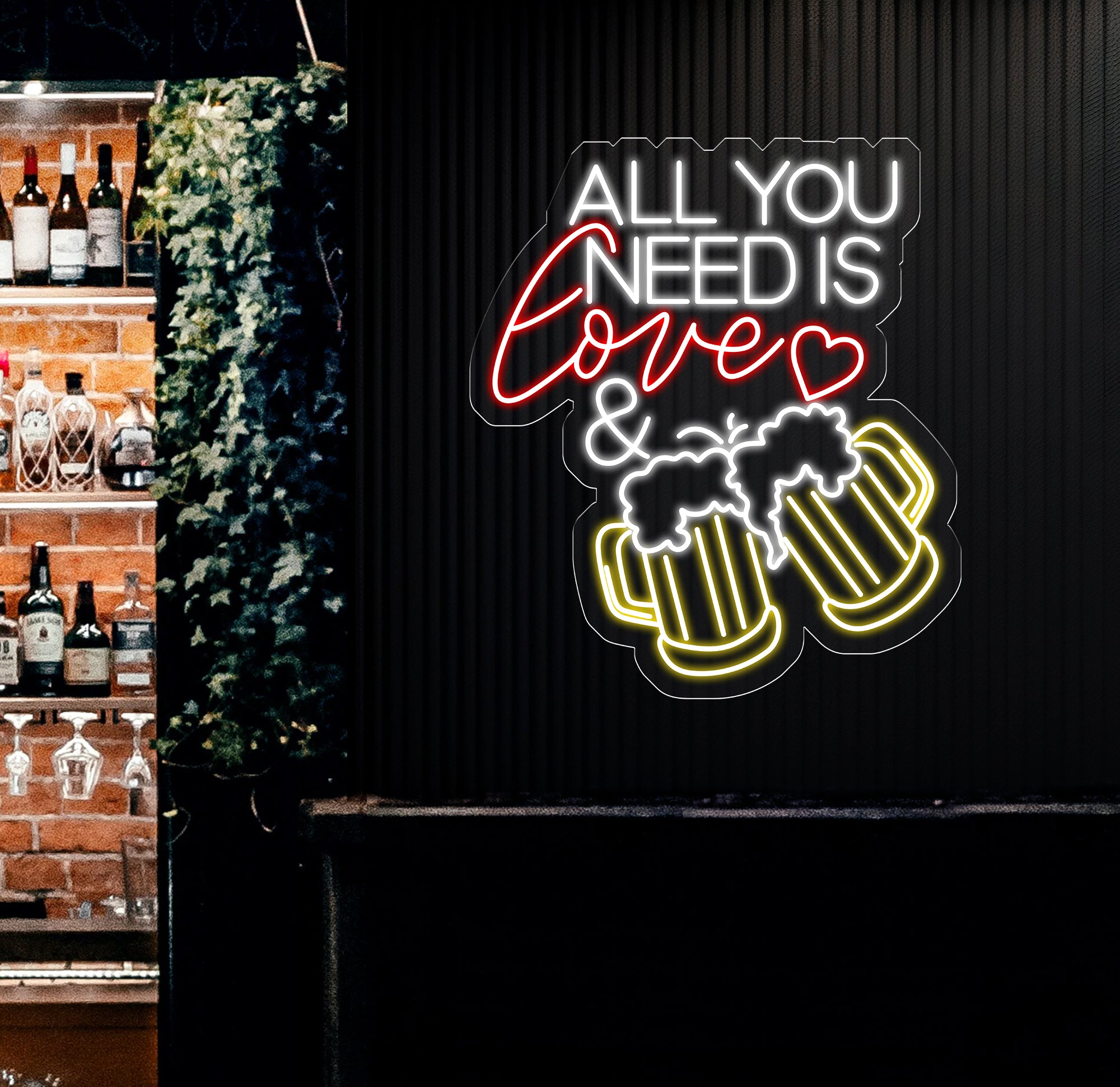 All You Need Is Love & Beer Neon Bar Sign, LED Light Sign for Home Bar Wall Decor, Basement Sign, Man Cave Sign, Unique Gifts for Him