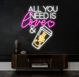 All You Need Is Love & Coffee Neon Sign,Neon Coffee Sign, Led Sign For Coffee Shop Opening, Custom Shop Signage, Cafe Bar Wall Decor