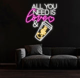 All You Need Is Love & Coffee Neon Sign,Neon Coffee Sign, Led Sign For Coffee Shop Opening, Custom Shop Signage, Cafe Bar Wall Decor