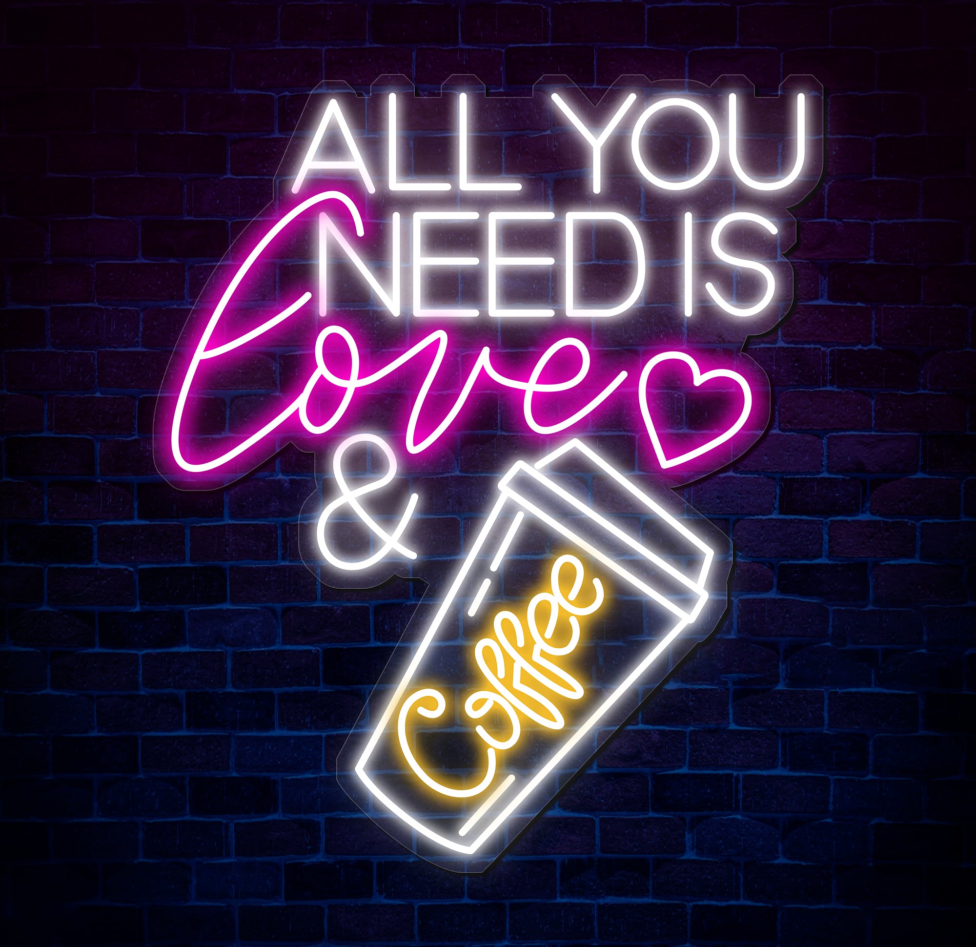 All You Need Is Love & Coffee Neon Sign,Neon Coffee Sign, Led Sign For Coffee Shop Opening, Custom Shop Signage, Cafe Bar Wall Decor