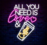 All You Need Is Love & Coffee Neon Sign,Neon Coffee Sign, Led Sign For Coffee Shop Opening, Custom Shop Signage, Cafe Bar Wall Decor