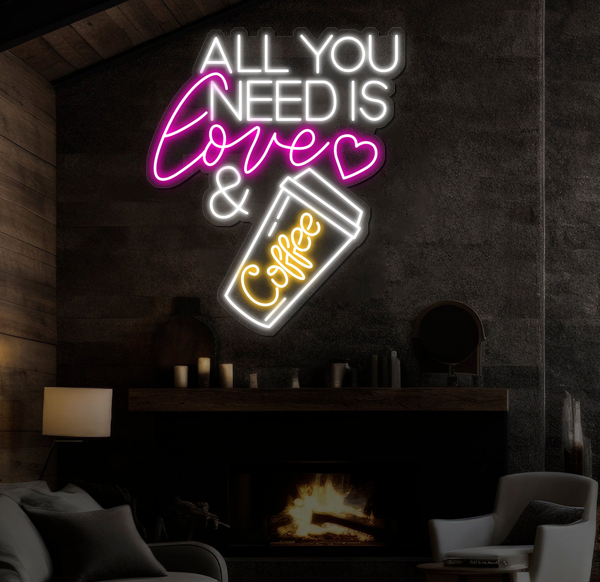 All You Need Is Love & Coffee Neon Sign,Neon Coffee Sign, Led Sign For Coffee Shop Opening, Custom Shop Signage, Cafe Bar Wall Decor