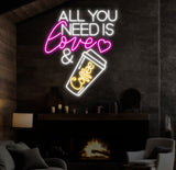 All You Need Is Love & Coffee Neon Sign,Neon Coffee Sign, Led Sign For Coffee Shop Opening, Custom Shop Signage, Cafe Bar Wall Decor