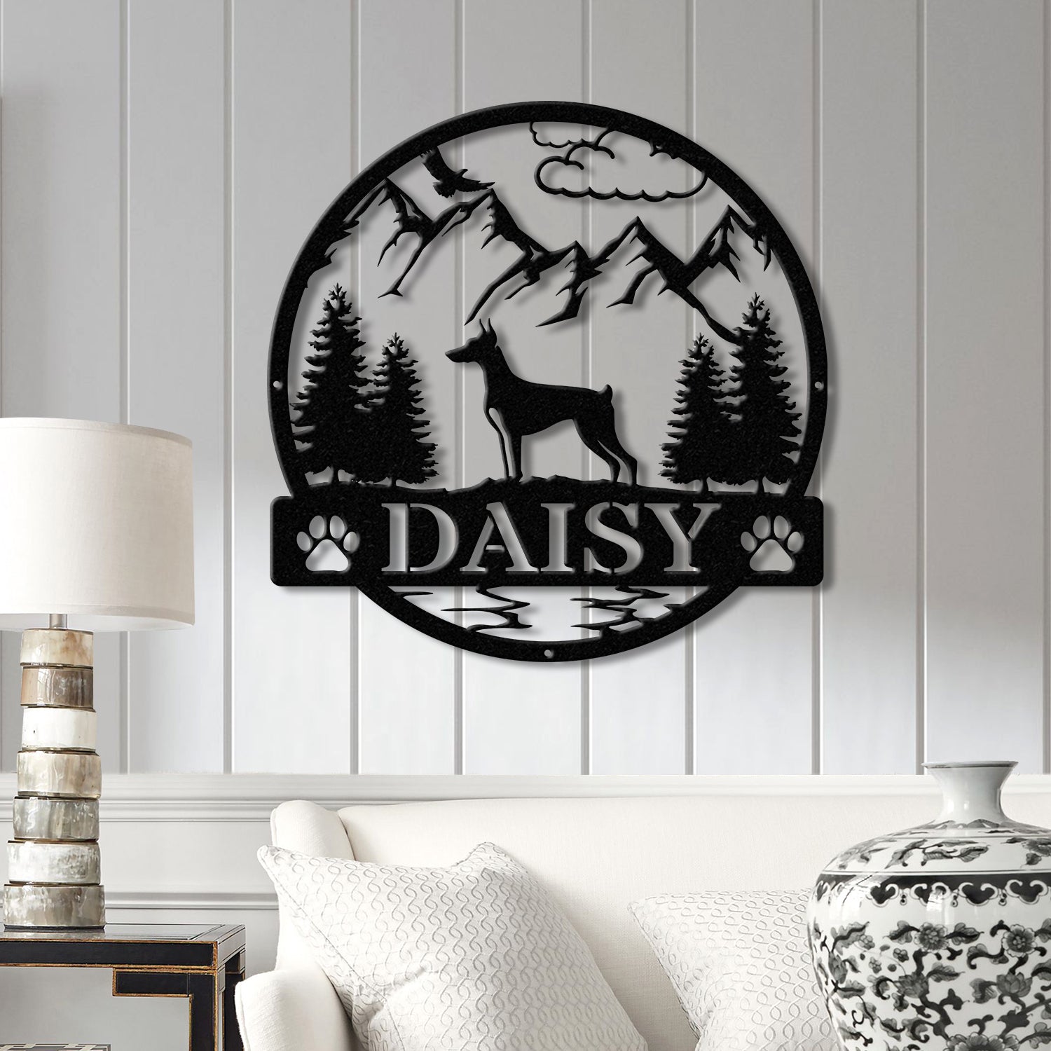 Custom Doberman Pinscher Metal Sign, Dog Name Sign, Doberman Pinscher Wall Decor, Dog Lovers Wall Art, Pet Lover Gift, Dog Mom Gifts