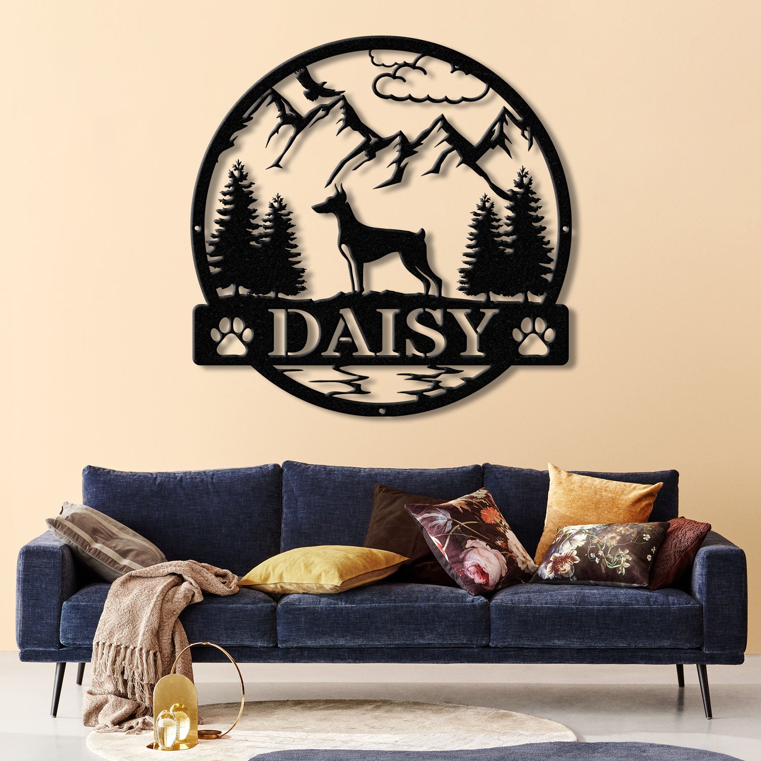 Custom Doberman Pinscher Metal Sign, Dog Name Sign, Doberman Pinscher Wall Decor, Dog Lovers Wall Art, Pet Lover Gift, Dog Mom Gifts