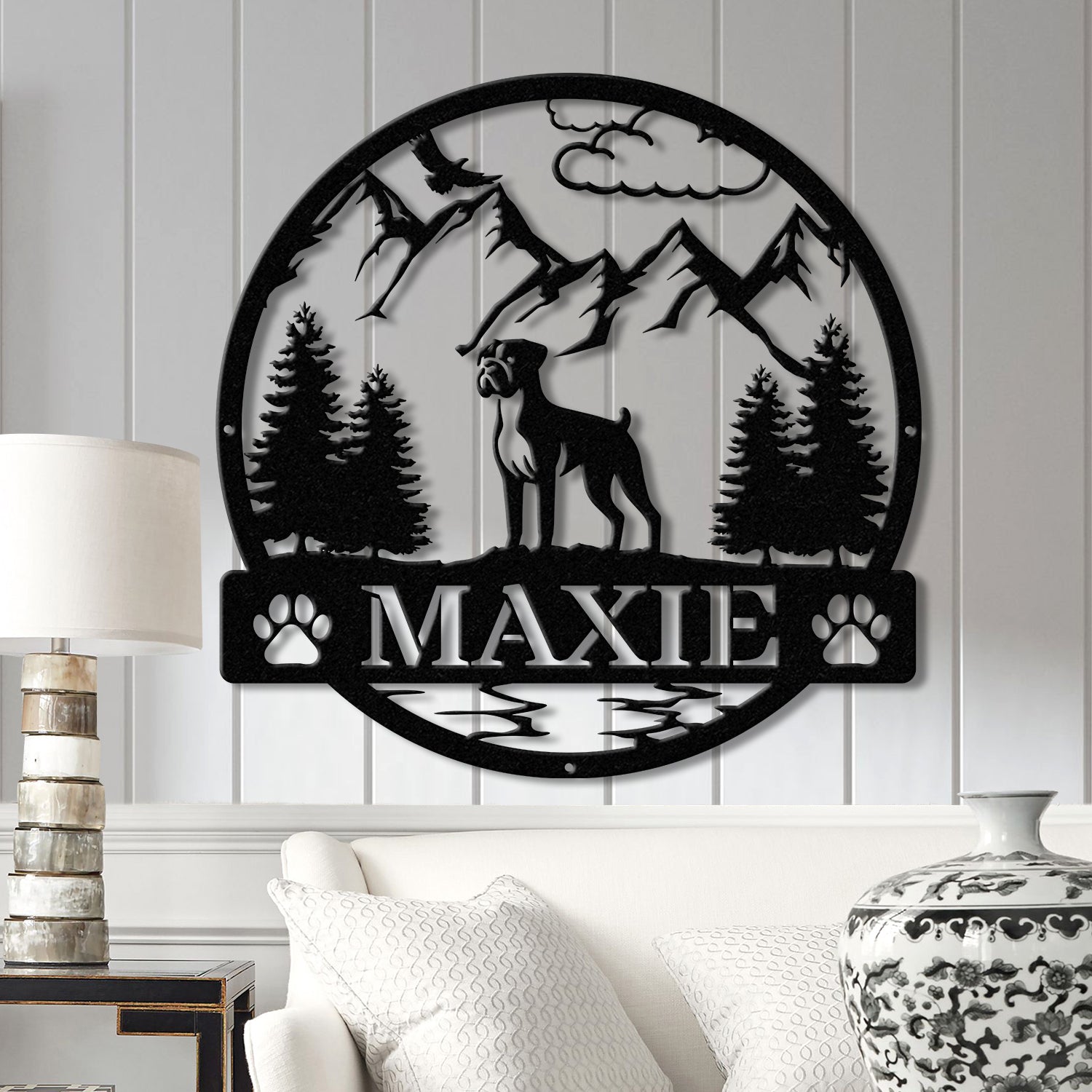 Boxer Metal Sign with Led Lights, Custom Dog Name Sign, Dog Memorial Gift, Boxer Wall Decor, Dog Lovers Wall Art, Pet Lover Gift