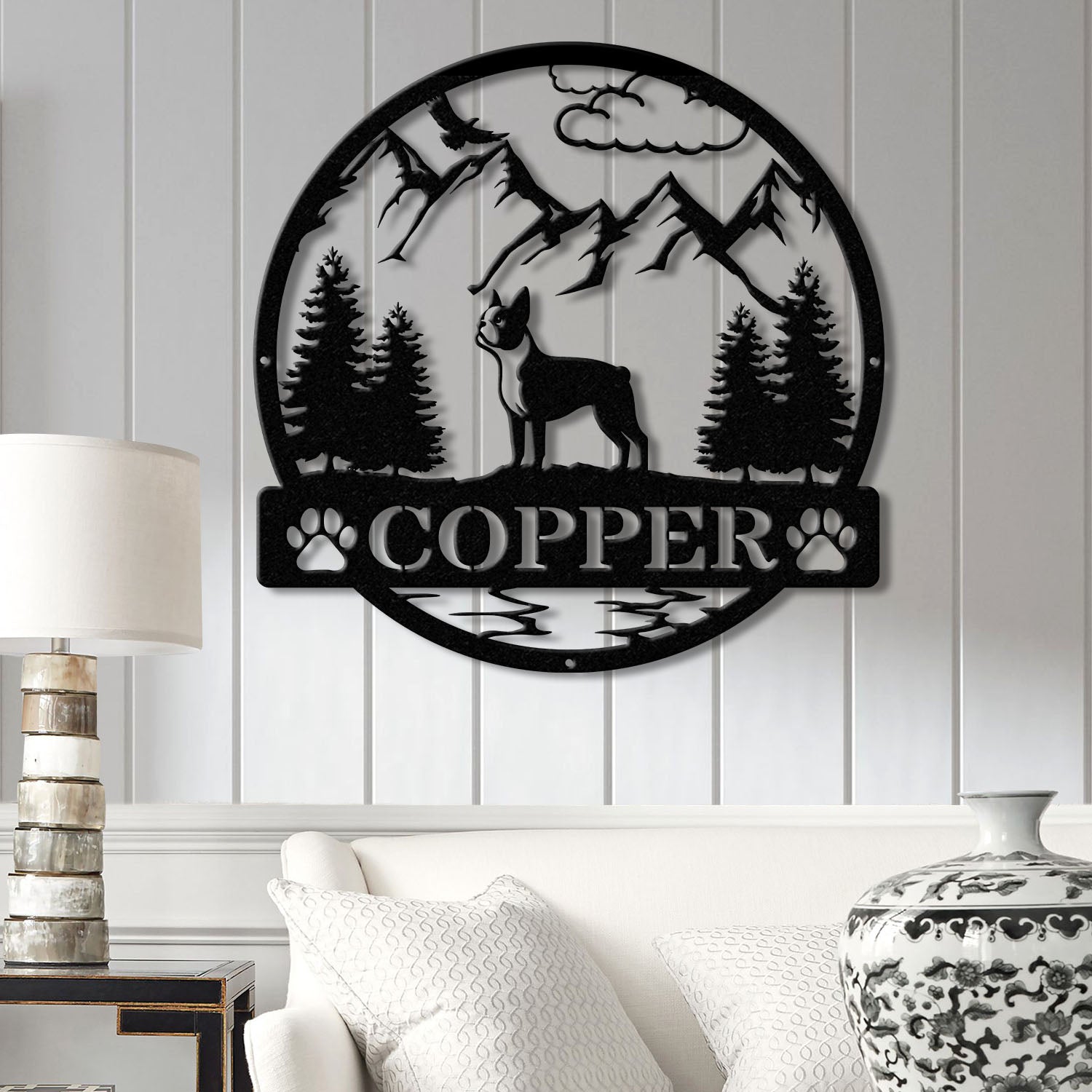 Custom Boston Terrier Terrier Metal Sign, Dog Name Sign, Boston Terrier Wall Decor, Dog Lovers Wall Art, Pet Lover Gift, Dog Mom Gifts