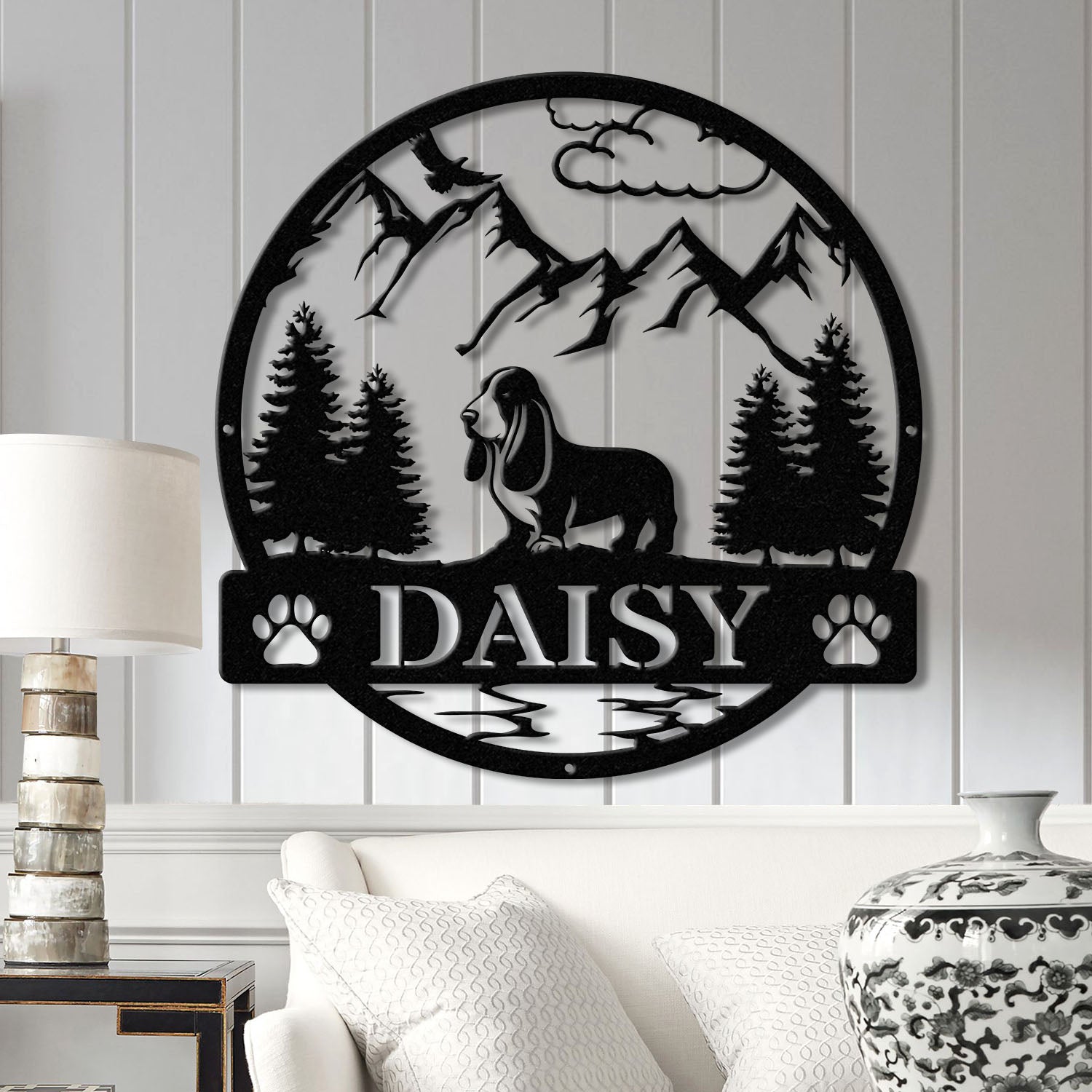 Basset Hound Metal Sign, Custom Dog Name Sign, Dog Memorial Gift, Basset Hound Wall Decor, Dog Lovers Wall Art, Pet Lover Gift, Dog Mom Gift