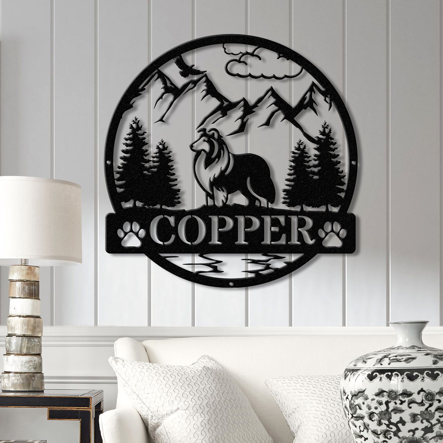 Rough Collie Metal Sign, Custom Dog Name Sign, Dog Memorial Gift, Rough Collie Wall Decor, Dog Lovers Wall Art, Pet Lover Gift, Dog Mom Gift