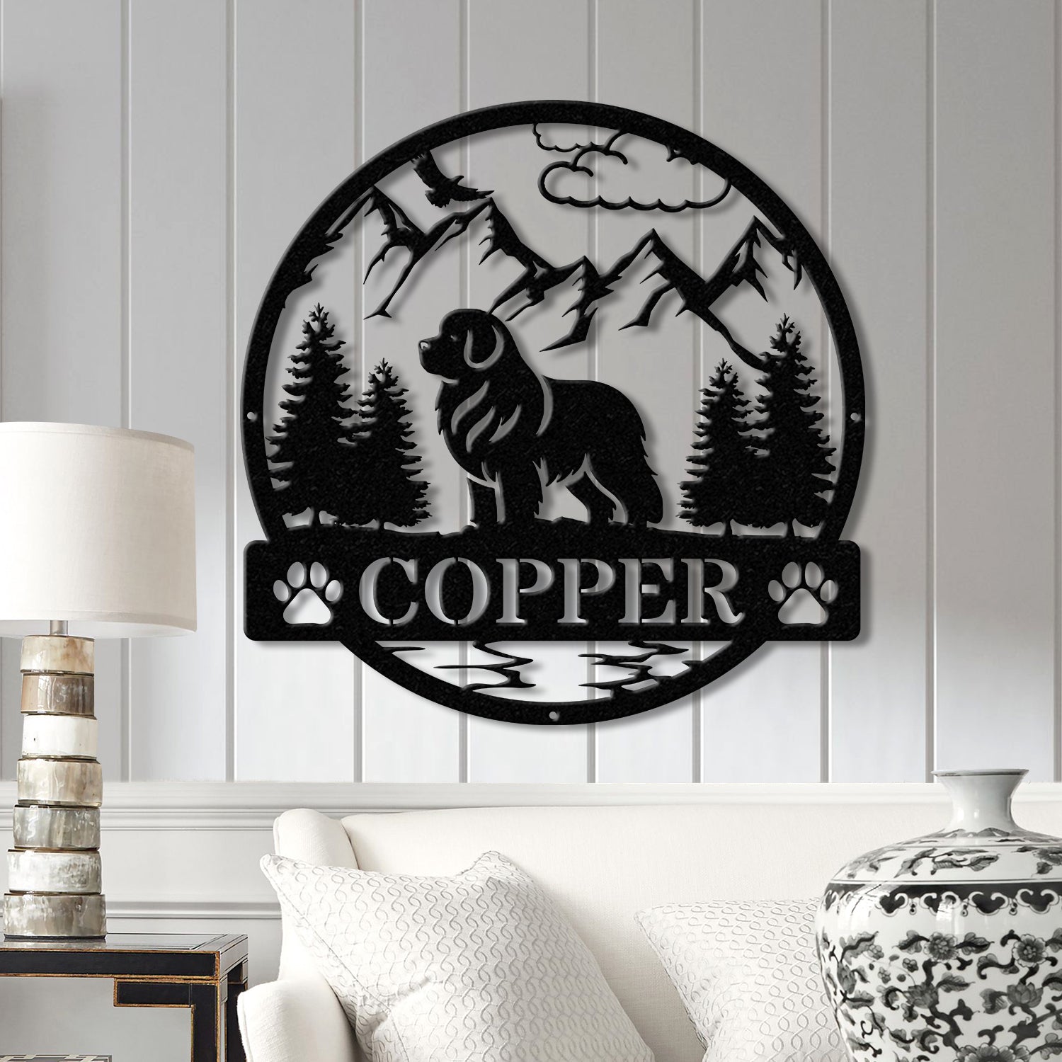 Personalized New Foundland Metal Sign, Custom Dog Name Sign, Dog Memorial Gift, New Foundland Wall Decor, Dog Lovers Wall Art, Dog Mom Gifts