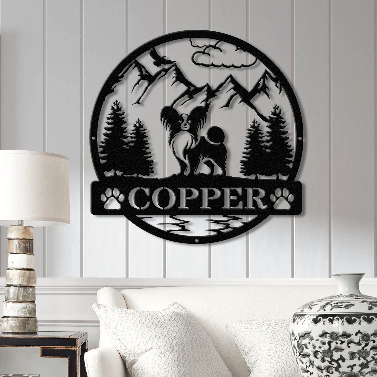 Personalized Papillon Metal Sign, Custom Dog Name Sign, Dog Memorial Gift, Papillon Wall Decor, Dog Lovers Wall Art, Dog Mom Gifts