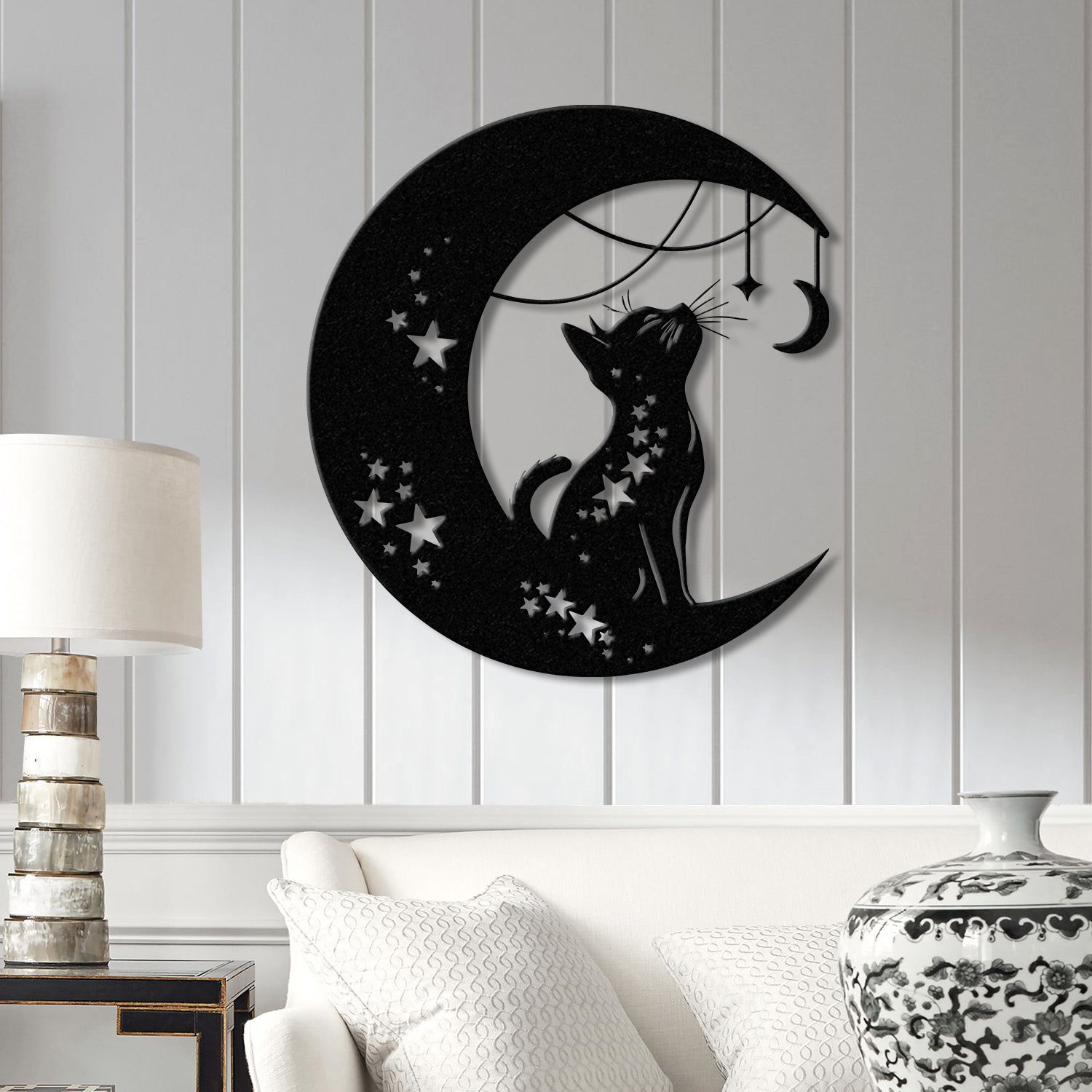 Cat Metal Wall Decor – Moon Cat Metal Wall Art – Black Cat Metal Sign for Home – Cat Lover Wall Decor & Gift for Cat Lovers, Christmas Gifts