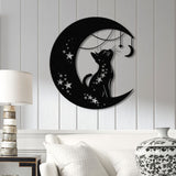 Cat Metal Wall Decor – Moon Cat Metal Wall Art – Black Cat Metal Sign for Home – Cat Lover Wall Decor & Gift for Cat Lovers, Christmas Gifts