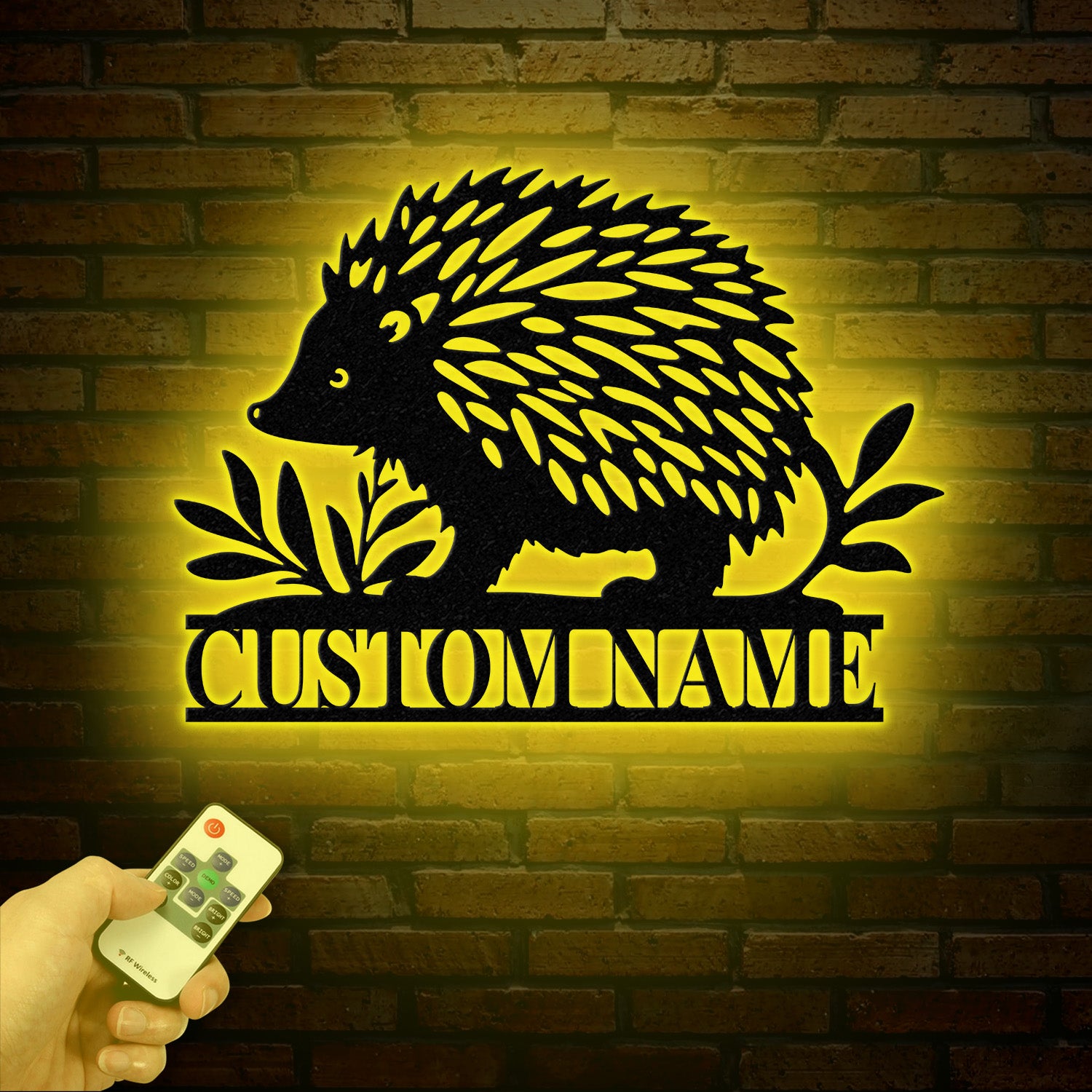 Personalized Hedgehog Monogram Metal Sign with LED Lights – Custom Hedgehog Name Sign – Hedgehog Lover Wall Art & Home Decor