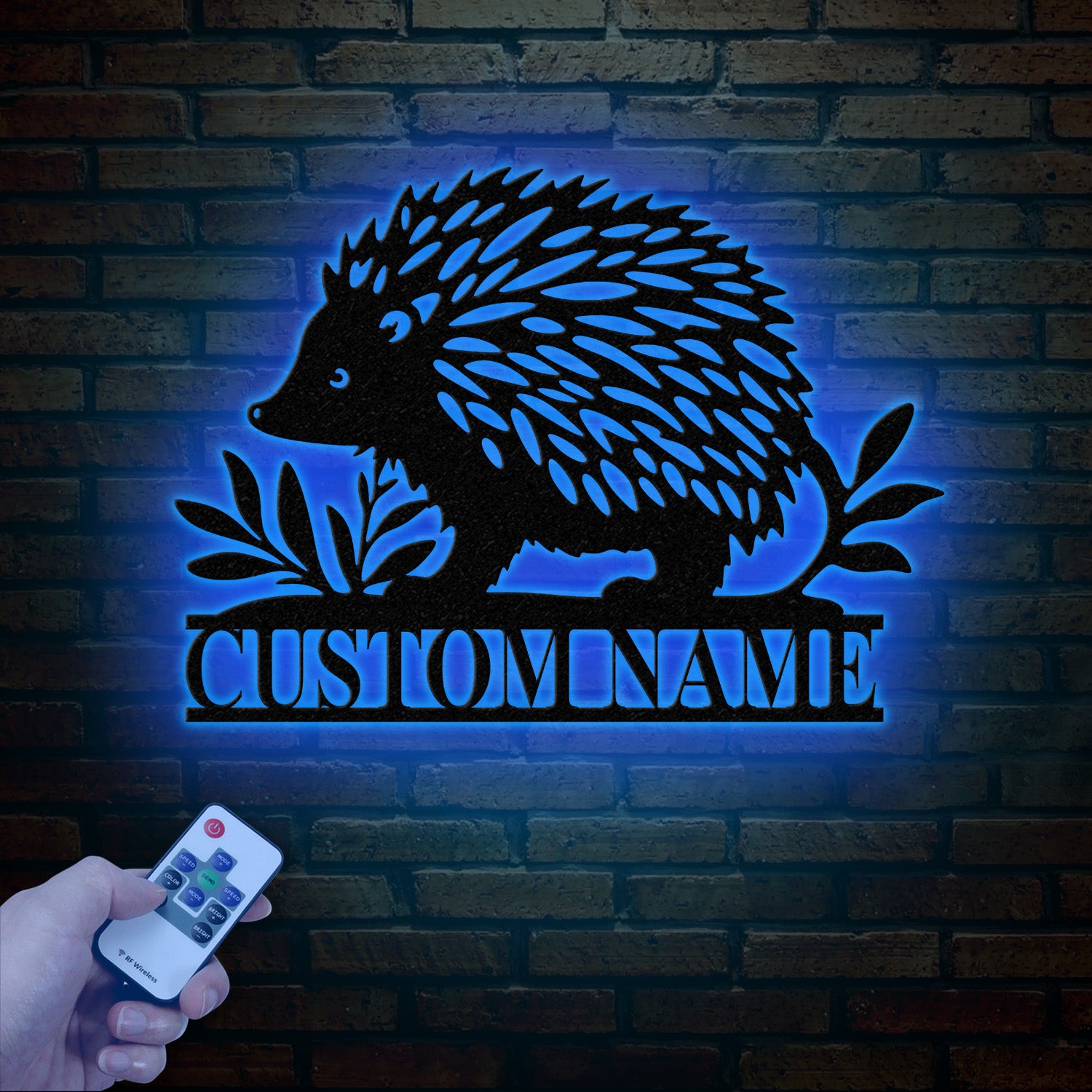 Personalized Hedgehog Monogram Metal Sign with LED Lights – Custom Hedgehog Name Sign – Hedgehog Lover Wall Art & Home Decor