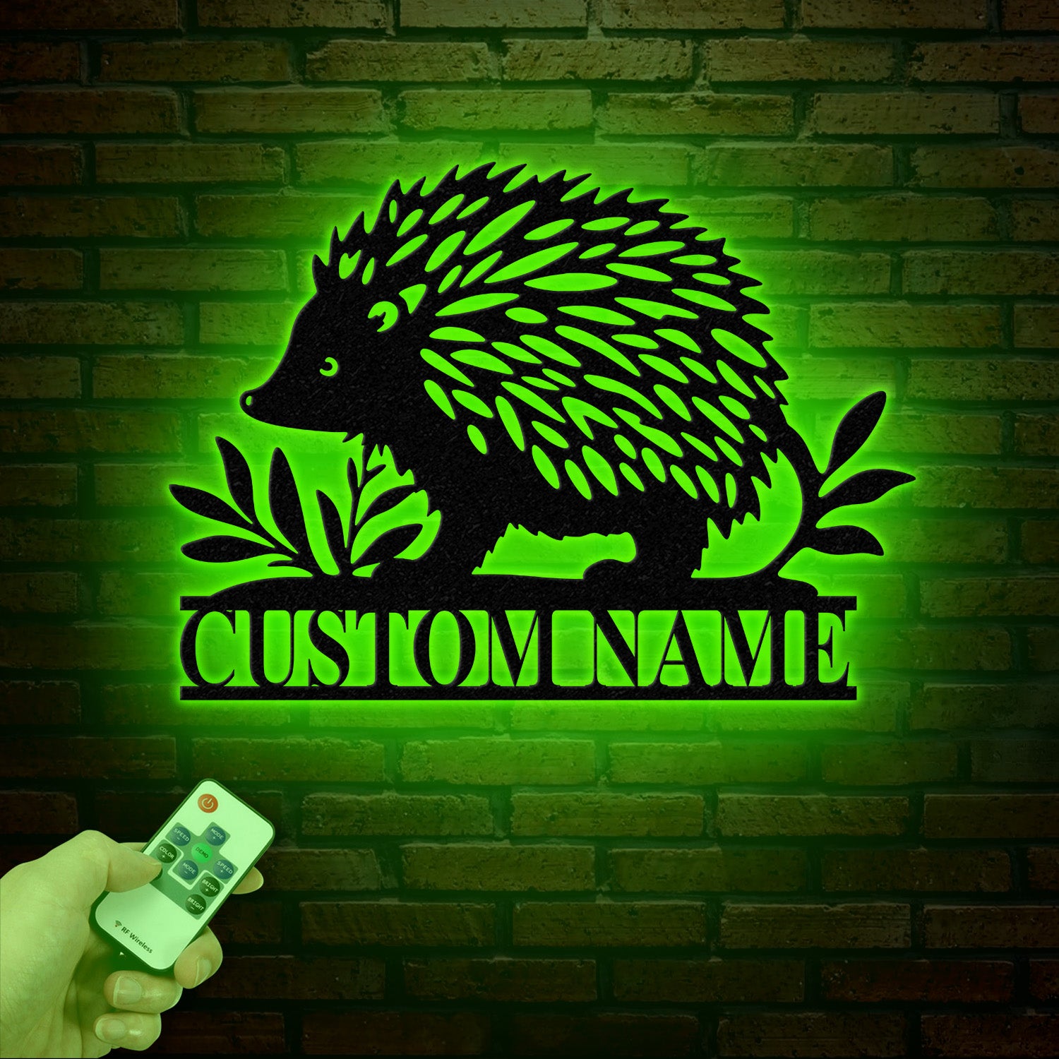 Personalized Hedgehog Monogram Metal Sign with LED Lights – Custom Hedgehog Name Sign – Hedgehog Lover Wall Art & Home Decor